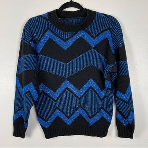 Vintage Blue Sparkle ZigZag Sweater